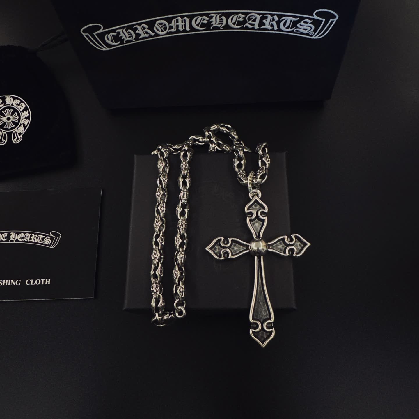 Chrome Hearts Silver Cross Pendant Necklace